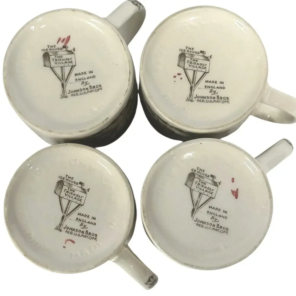 Johnson Bros Friendly Village England Vintage Ice House Demitasse Cups-Set of 4